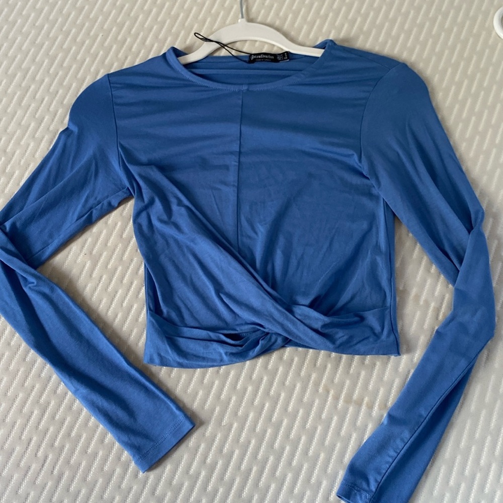 Blue cropped tie top